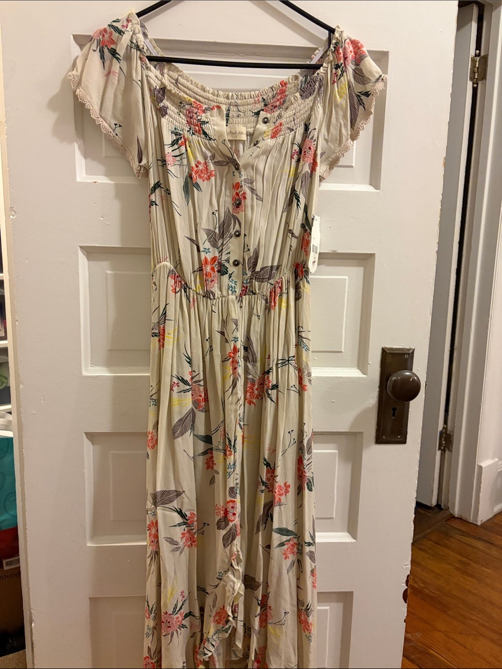 Altar'd State Cream Maxi Dress with Coral & Green Floral Print
